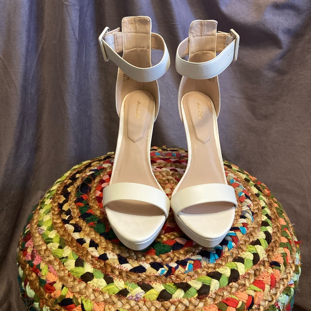 Aldo white high heel sandal.